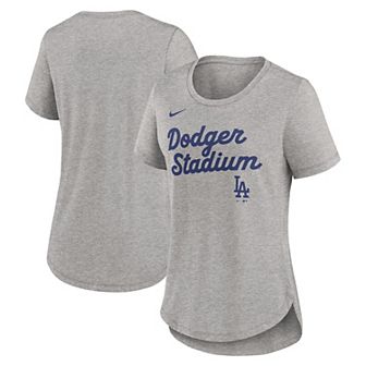 Women's Nike Heather Gray Los Angeles Dodgers Script Tri-Blend T-Shirt