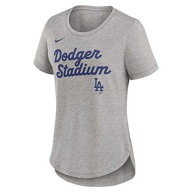 Women's Nike Heather Gray Los Angeles Dodgers Script Tri-Blend T-Shirt