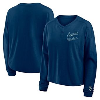 Women's Fanatics Deep Sea Blue Seattle Kraken Oversized All Out Effort Long Sleeve Henley T-Shirt