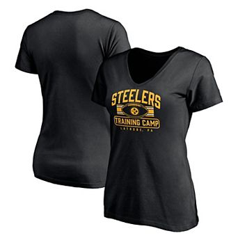 Women's Fanatics Black Pittsburgh Steelers Training Camp Stripe V-Neck T-Shirt