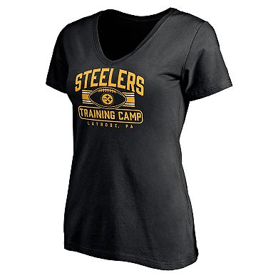 Women's Fanatics Black Pittsburgh Steelers Training Camp Stripe V-Neck T-Shirt