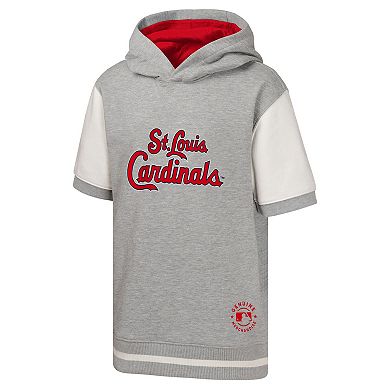 Youth Heather Gray St. Louis Cardinals Line Up Short Sleeve Pullover Hoodie