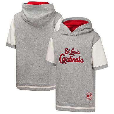 Youth Heather Gray St. Louis Cardinals Line Up Short Sleeve Pullover Hoodie