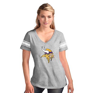 Women's G-III 4Her by Carl Banks Heather Gray Minnesota Vikings First Pick Distressed V-Neck T-Shirt