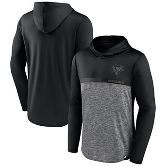 Men's Fanatics Black/Heather Charcoal Pittsburgh Penguins Iconic Defender Pullover Hoodie