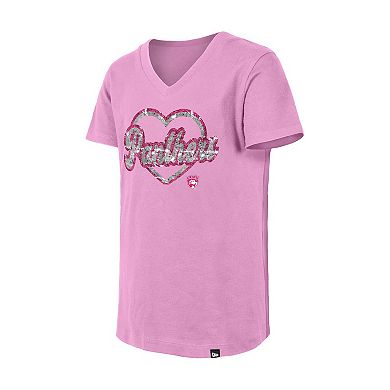 Girl's Youth New Era Pink Florida Panthers Flip Sequin V-Neck T-Shirt
