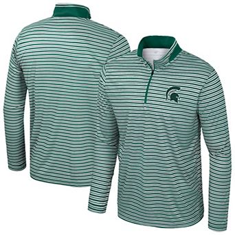 Men's Colosseum Green Michigan State Spartans Striped Quarter-Zip Top