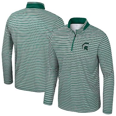Men's Colosseum Green Michigan State Spartans Striped Quarter-Zip Top