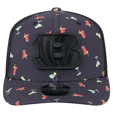 Men's New Era Navy/Black Cincinnati Bengals Adventure Drinks Pattern 9SEVENTY Stretch-Snap Hat