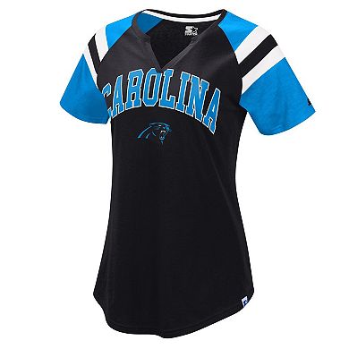 Women's�Starter Black Carolina Panthers Game On Notch Neck Raglan T-Shirt