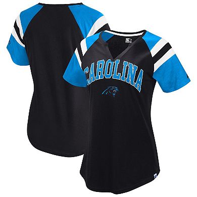 Women's�Starter Black Carolina Panthers Game On Notch Neck Raglan T-Shirt