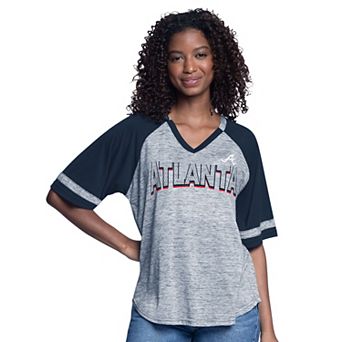 Women's G-III 4Her by Carl Banks Navy Atlanta Braves Hall of Fame Raglan Oversized Half-Sleeve Top