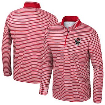 Men's Colosseum Red NC State Wolfpack Striped Quarter-Zip Top