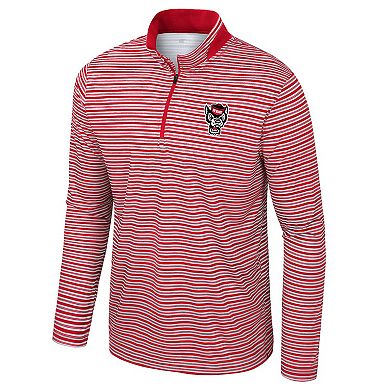 Men's Colosseum Red NC State Wolfpack Striped Quarter-Zip Top