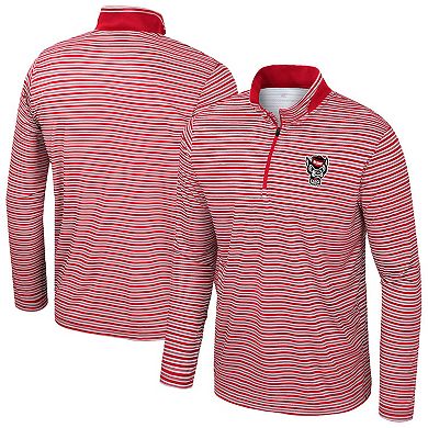 Men's Colosseum Red NC State Wolfpack Striped Quarter-Zip Top