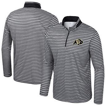 Men's Colosseum Black Colorado Buffaloes Striped Quarter-Zip Top