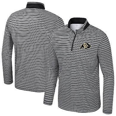 Men's Colosseum Black Colorado Buffaloes Striped Quarter-Zip Top