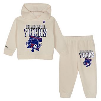 Toddler Mitchell & Ness Cream Philadelphia 76ers Hang Time Oversized Pullover Hoodie & Pants Set
