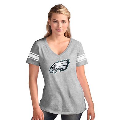 Women's G-III 4Her by Carl Banks Heather Gray Philadelphia Eagles First Pick Distressed V-Neck T-Shirt
