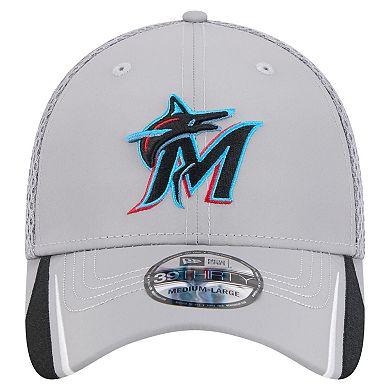 Men's New Era Gray Miami Marlins Linear 39THIRTY Flex-Fit Hat