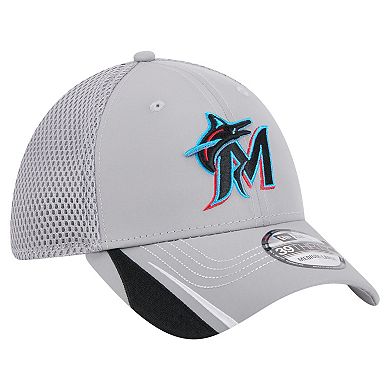 Men's New Era Gray Miami Marlins Linear 39THIRTY Flex-Fit Hat