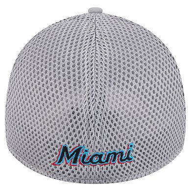Men's New Era Gray Miami Marlins Linear 39THIRTY Flex-Fit Hat
