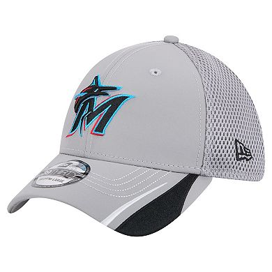 Men's New Era Gray Miami Marlins Linear 39THIRTY Flex-Fit Hat