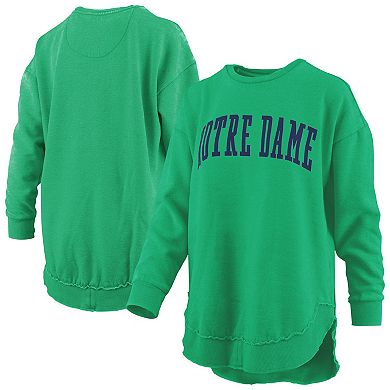 Women's Pressbox Green Notre Dame Fighting Irish Melange Poncho Vintage Fleece Long Sleeve Pullover Sweatshirt