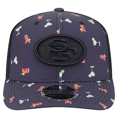 Men's New Era Navy/Black San Francisco 49ers Adventure Drinks Pattern 9SEVENTY Stretch-Snap Hat