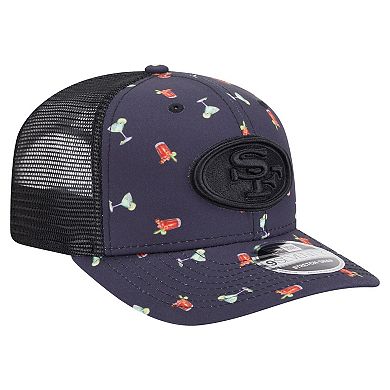 Men's New Era Navy/Black San Francisco 49ers Adventure Drinks Pattern 9SEVENTY Stretch-Snap Hat