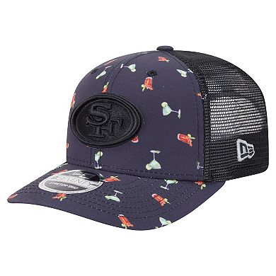 Men's New Era Navy/Black San Francisco 49ers Adventure Drinks Pattern 9SEVENTY Stretch-Snap Hat