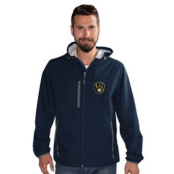 Men's G-III Sports by Carl Banks Navy Milwaukee Brewers Double Play Hooded Lightweight Full-Zip Jacket