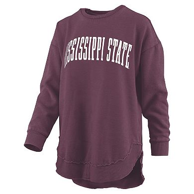Women's Pressbox Maroon Mississippi State Bulldogs Melange Poncho Vintage Fleece Long Sleeve Pullover Sweatshirt