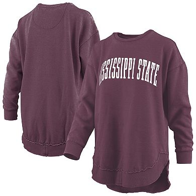 Women's Pressbox Maroon Mississippi State Bulldogs Melange Poncho Vintage Fleece Long Sleeve Pullover Sweatshirt