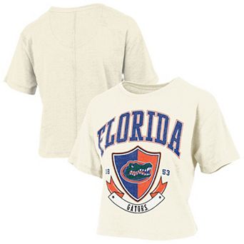Women's Pressbox Cream Florida Gators Buckler Vintage Cropped T-Shirt