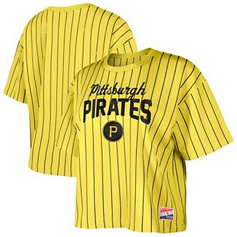 Women's New Era Gold Pittsburgh Pirates City Connect Multiplier Pinstripe Cropped T-Shirt