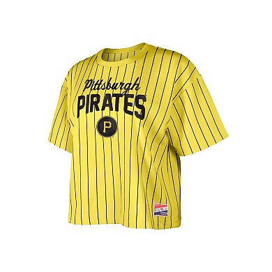 Women's New Era Gold Pittsburgh Pirates City Connect Multiplier Pinstripe Cropped T-Shirt