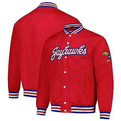 Unisex Charlie Hustle Red Kansas Jayhawks Script Full-Snap Varsity Jacket