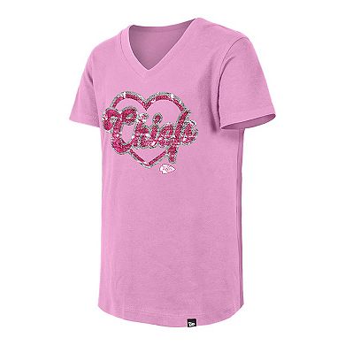 Girls Youth New Era Pink Kansas City Chiefs Flip Sequins V-Neck T-Shirt