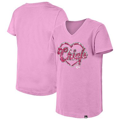 Girls Youth New Era Pink Kansas City Chiefs Flip Sequins V-Neck T-Shirt
