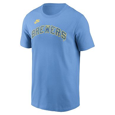 Men's Nike Powder Blue Milwaukee Brewers Cooperstown Wordmark T-Shirt