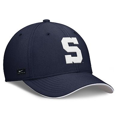 Men's Nike Navy Penn State Nittany Lions 2025 Dugout Coaches Rise Swoosh Performance Flex Hat