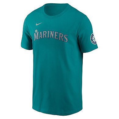 Men's Nike Julio Rodr _guez Aqua Seattle Mariners Fuse Name & Number Inline T-Shirt
