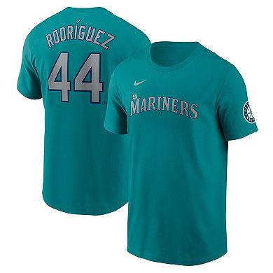 Men's Nike Julio Rodr _guez Aqua Seattle Mariners Fuse Name & Number Inline T-Shirt