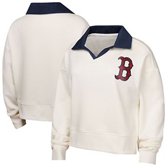 Girls Youth White Boston Red Sox Ballpark Hit Collared V-Neck Pullover Sweatshirt