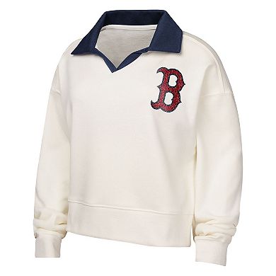 Girls Youth White Boston Red Sox Ballpark Hit Collared V-Neck Pullover Sweatshirt