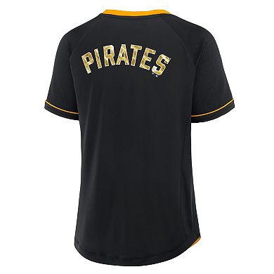 Women's Fanatics Black Pittsburgh Pirates League Diva Star Raglan V-Neck T-Shirt