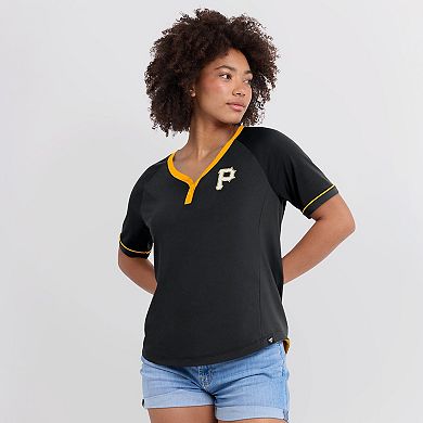 Women's Fanatics Black Pittsburgh Pirates League Diva Star Raglan V-Neck T-Shirt