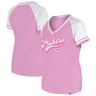 Women's New Era Pink Green Bay Packers Color Multiplier V-Neck T-Shirt