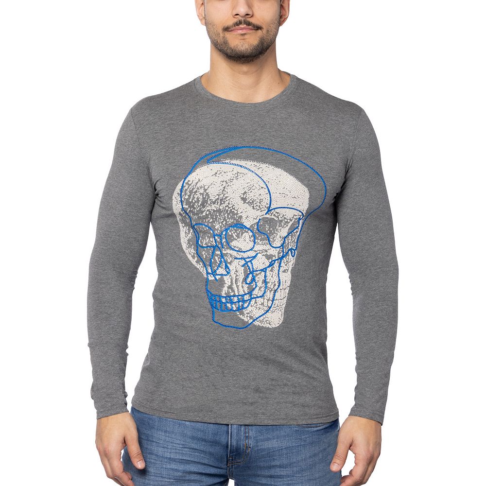Men's Outlined Skull Rhinestone Graphic Long Sleeves T-Shirts